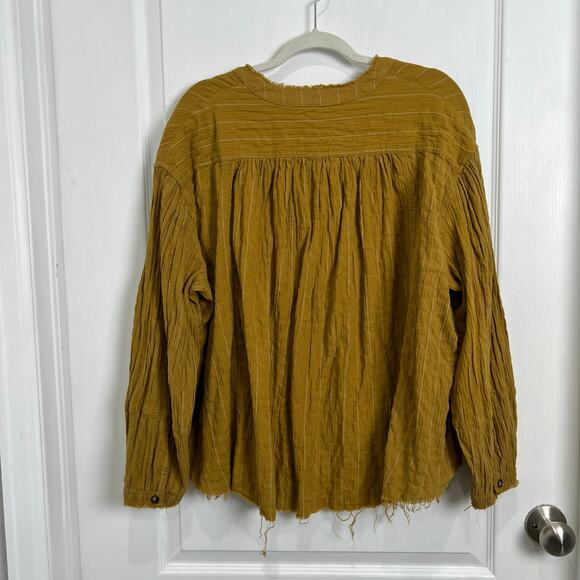 Carly Jean Los Angeles Button Front Blouse Top Mustard Yellow Women's Large - Picture 7 of 7